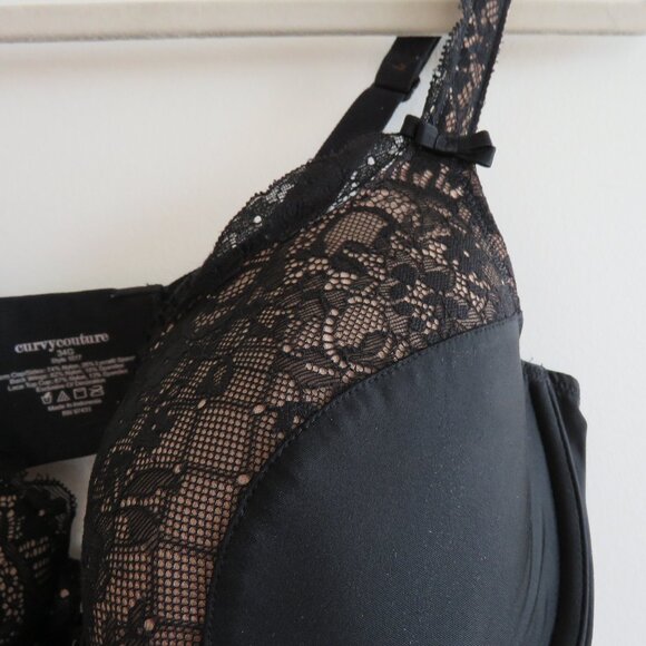 CURVY COUTURE Tulip Lace Push Up Balconette Bra in Black - Size 34G - Picture 4 of 13